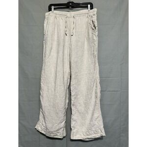 LL Bean Linen Pants Women 14P Beige Washable Pull On Neutral Minimalist Straight